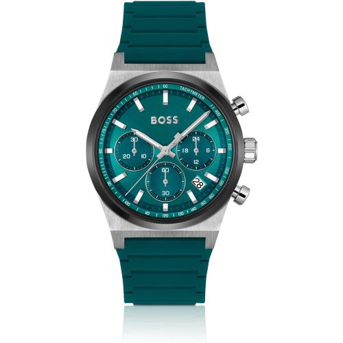 Montre chronographe à cadran vert et bracelet en silicone - Boss - Modalova