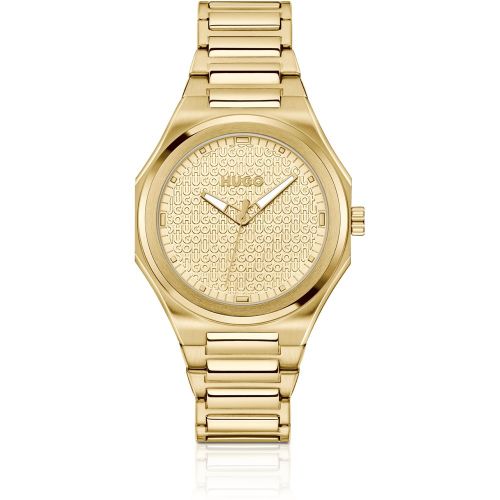 Montre dorée à cadran à logo texturé - HUGO - Modalova