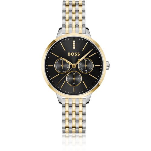 Montre en acier bicolore avec cadran noir orné de strass - Boss - Modalova