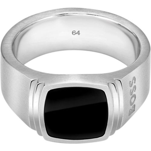 Bague argentée avec insert noir - Boss - Modalova