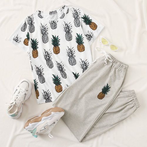 T-shirt à imprimé ananas & pantalon de survêtement avec cordon - SHEIN - Modalova