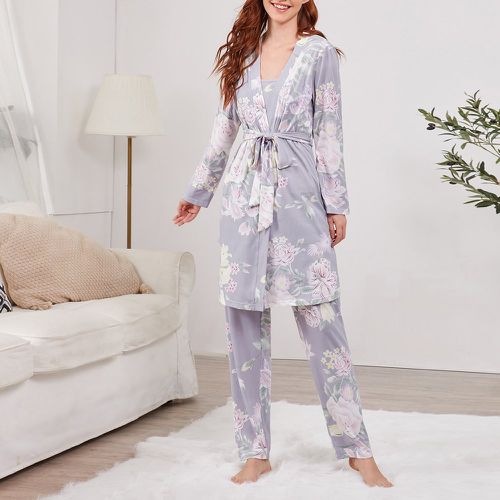 Pièces Set de pyjama à imprimé fleur & Peignoir à domicile - SHEIN - Modalova