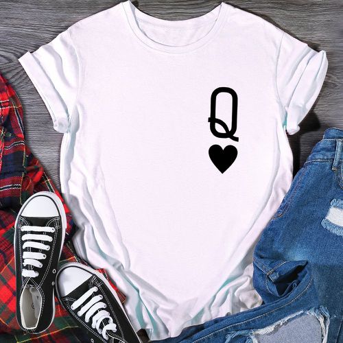 T-shirt à imprimé cœur avec col rond - SHEIN - Modalova