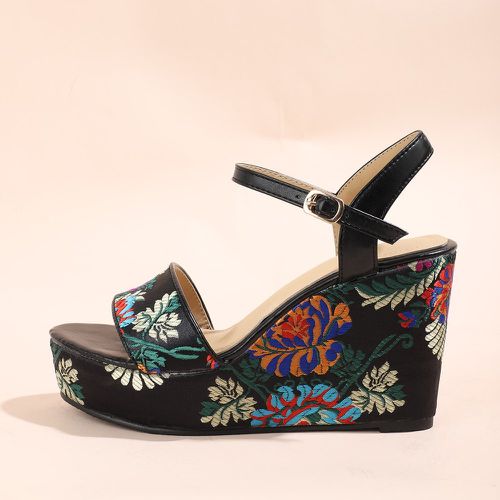 Chaussures compensées avec broderie fleurie - SHEIN - Modalova