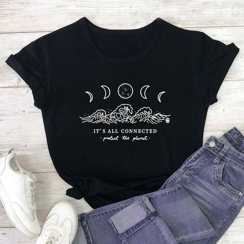 T-shirt à motif slogan et lune - SHEIN - Modalova