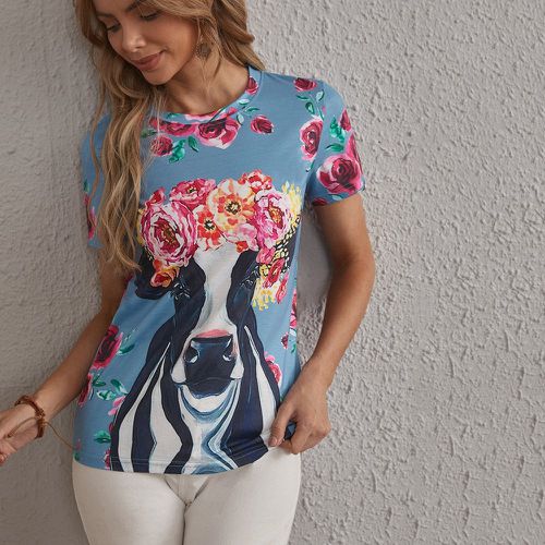 T-shirt à imprimé floral et vache - SHEIN - Modalova