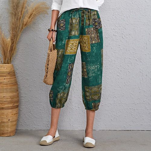Pantalon avec imprimé patchwork et nœud - SHEIN - Modalova