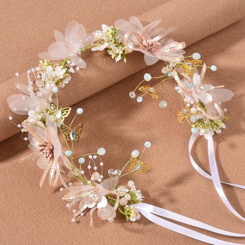 Bande de cheveux de mariée avec fleurs et fausses perles - SHEIN - Modalova