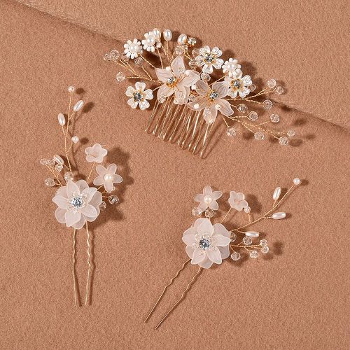 Pièces Épingle à cheveux avec fleur à perles - SHEIN - Modalova
