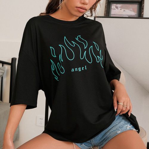 T-shirt long oversize avec motif feu - SHEIN - Modalova
