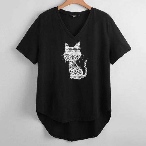 T-shirt asymétrique avec imprimé chat - SHEIN - Modalova