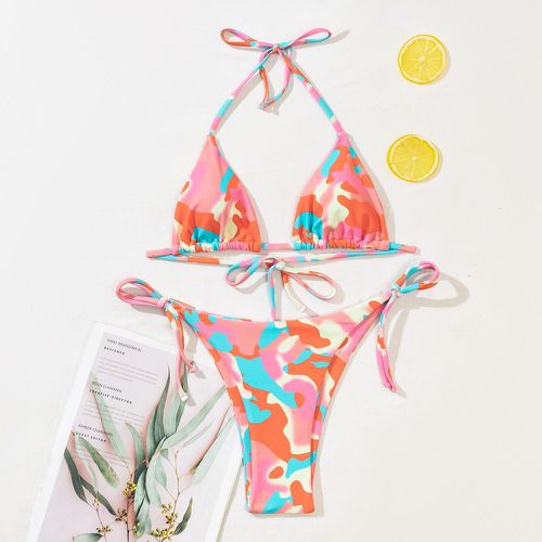 Bikini à imprimé camouflage triangulaire à nœud - SHEIN - Modalova