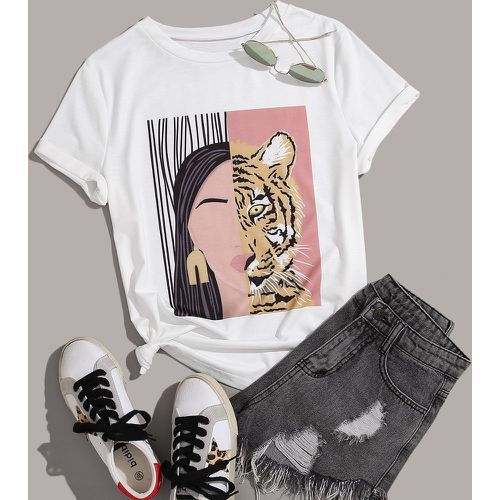 T-shirt figure et à imprimé tigre - SHEIN - Modalova