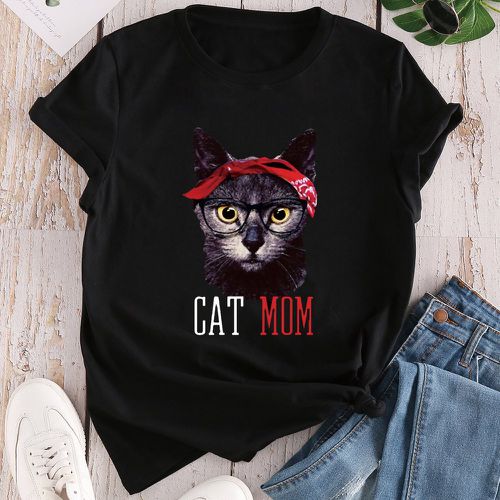 T-shirt chat et lettre - SHEIN - Modalova