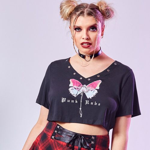 T-shirt à œillets à imprimé papillon - SHEIN - Modalova