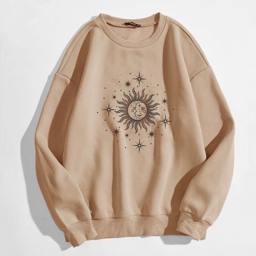 Sweat-shirt thermique oversize avec imprimé lune et soleil abstrait - SHEIN - Modalova
