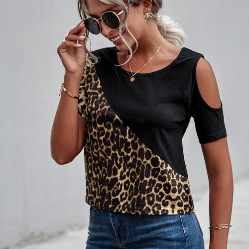 T-shirt léopard & à blocs de couleurs à imprimé - SHEIN - Modalova
