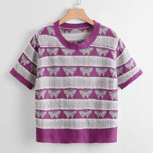 Top en tricot à motif papillon - SHEIN - Modalova