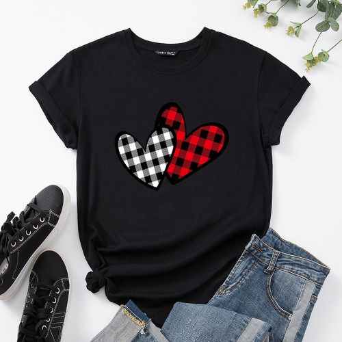 T-shirt cœur et en vichy - SHEIN - Modalova