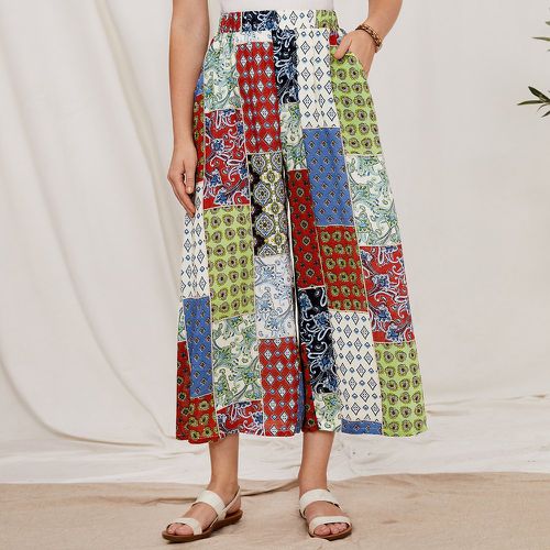 Pantalon ample patchwork à imprimé floral - SHEIN - Modalova