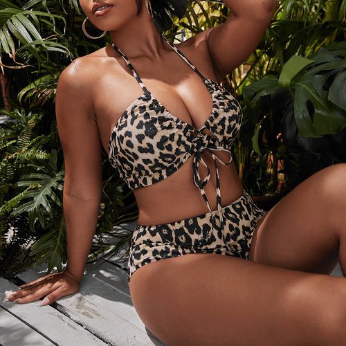 Bikini à léopard ras-du-cou taille haute - SHEIN - Modalova