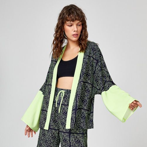 Kimono ouvert à bordure contrastante à imprimé - SHEIN - Modalova