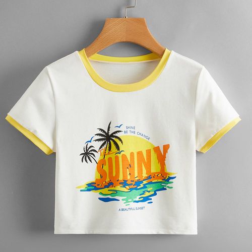 T-shirt à motif lettre et tropical - SHEIN - Modalova