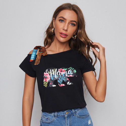 T-shirt à imprimé floral à épaule nouée - SHEIN - Modalova