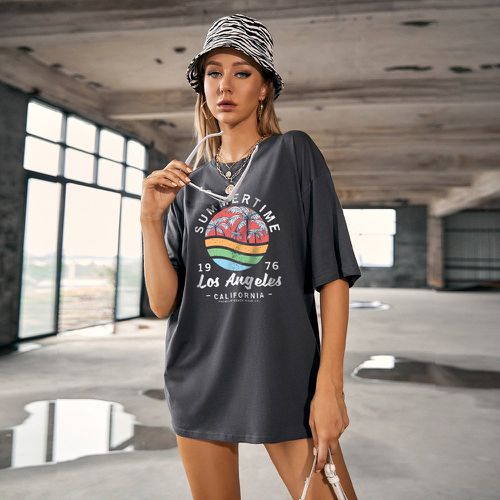 T-shirt oversize à imprimé lettre et tropical - SHEIN - Modalova