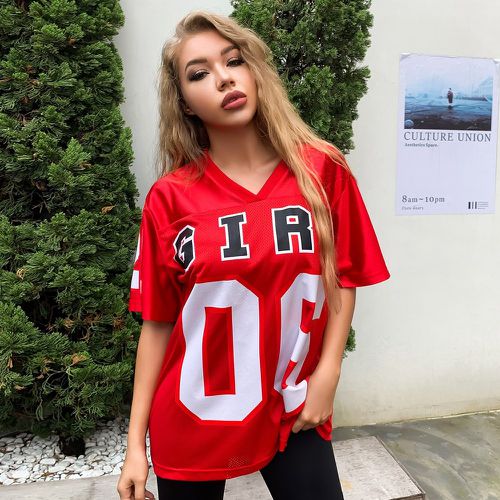 T-shirt oversize à motif de lettres avec col en V - SHEIN - Modalova