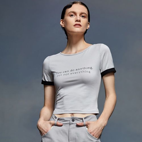 T-shirt à liséré contrastant à slogan - SHEIN - Modalova
