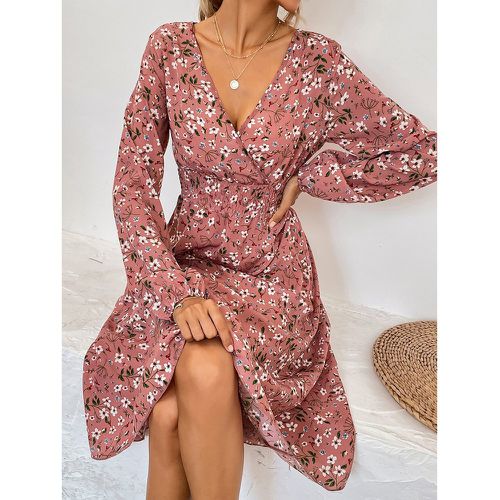 Robe trapèze à imprimé floral froncée - SHEIN - Modalova
