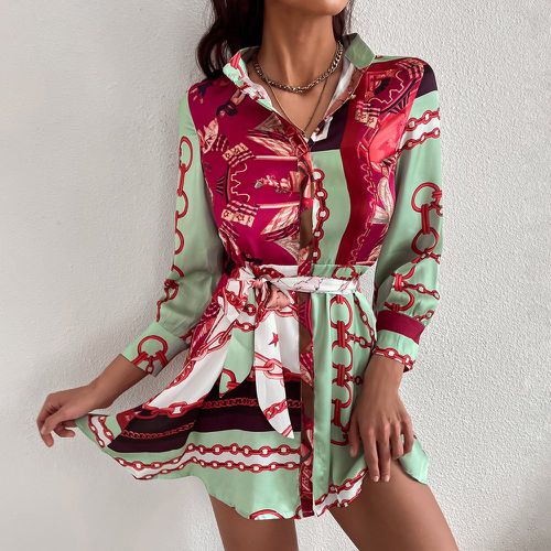 Robe chemise à imprimé chaîne ceinturée - SHEIN - Modalova