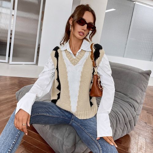 Pull sans manches à blocs de couleurs en tricot torsadé (sans blouse) - SHEIN - Modalova