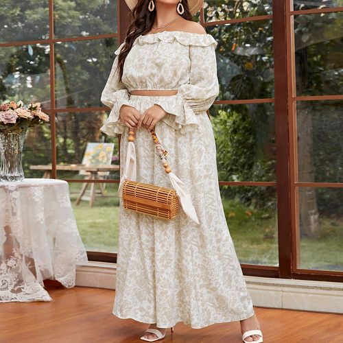 Ensemble jupe et top à imprimé floral col bardot à plis - SHEIN - Modalova