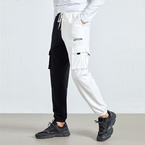 Pantalon de survêtement à broderie bicolore poche à rabat à cordon - SHEIN - Modalova