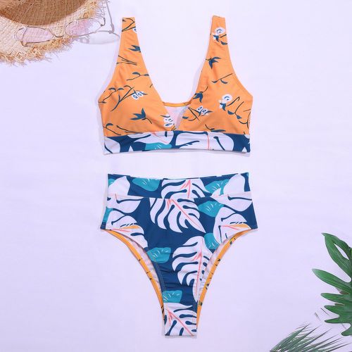 Bikini à imprimé tropical col en V - SHEIN - Modalova