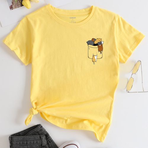 T-shirt à imprimé chat manches courtes - SHEIN - Modalova