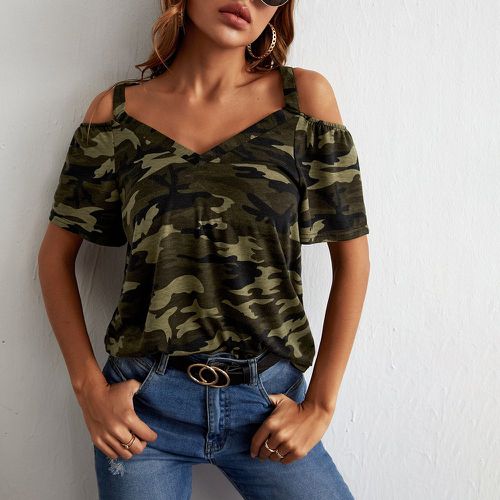 T-shirt camouflage à épaules dénudées croisé - SHEIN - Modalova