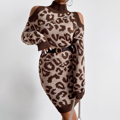Robe pull moulante léopard côtelé découpé à col montant - SHEIN - Modalova