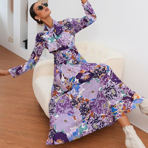 À imprimé floral Robe trapèze avec Écharpe - SHEIN - Modalova