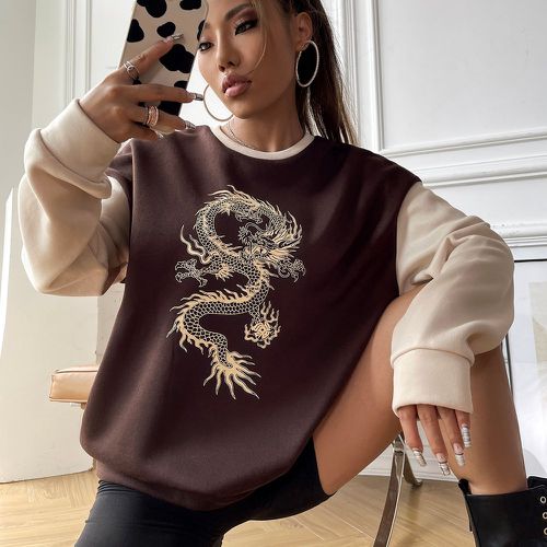 Sweat-shirt à imprimé dragon à blocs de couleurs - SHEIN - Modalova