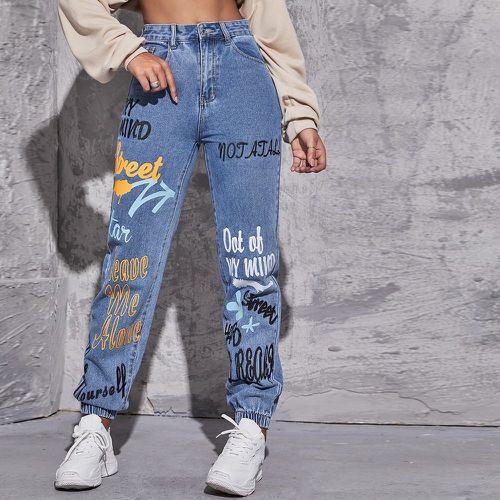 Pantalon de survêtement en jean avec motif lettre - SHEIN - Modalova