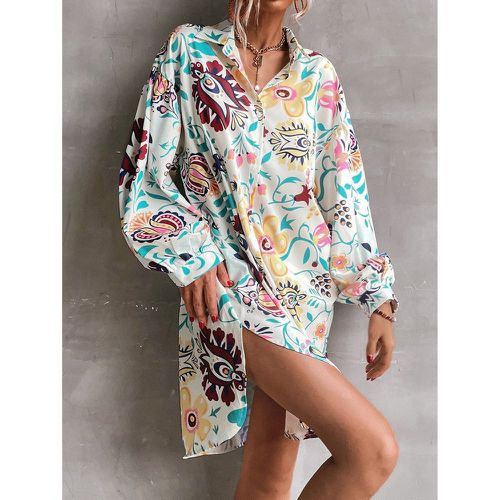 Robe chemise à imprimé floral manches bouffantes (sans ceinture) - SHEIN - Modalova