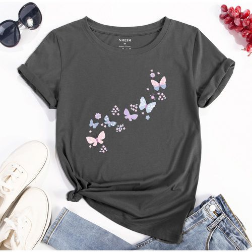 T-shirt papillon et à imprimé fleur - SHEIN - Modalova