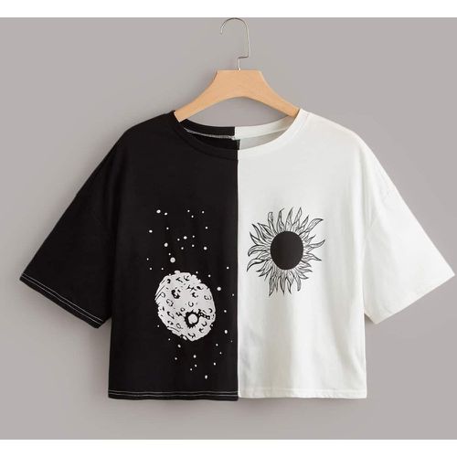 T-shirt court à imprimé soleil et lune - SHEIN - Modalova