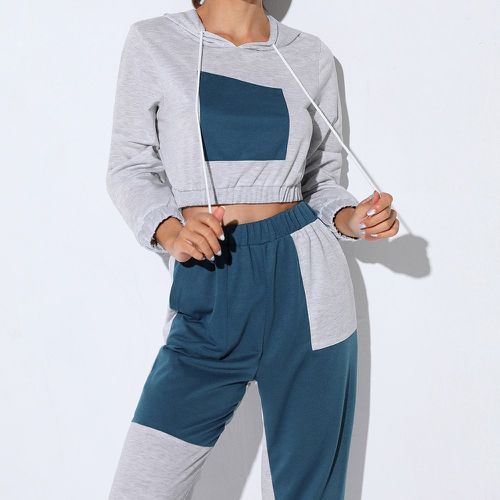 Sweat-shirt réchauffant à capuche waterproof à blocs de couleurs court sport - SHEIN - Modalova