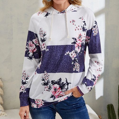 Sweat-shirt à capuche floral et bloc de couleur - SHEIN - Modalova