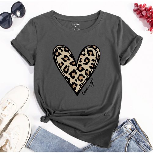 T-shirt léopard et à imprimé cœur - SHEIN - Modalova