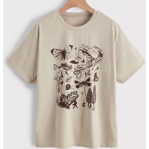 T-shirt à imprimé champignon et papillon manches courtes - SHEIN - Modalova